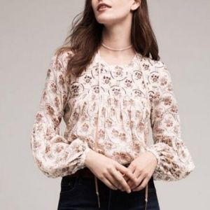 Anthropologie Beaded boho blouse•cream/flo…